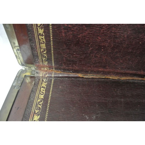 131 - Edwardian walnut writing slope with brass banding & recessed handles