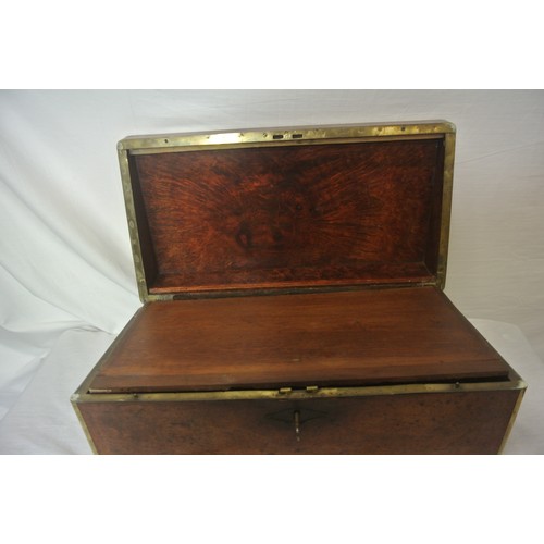 131 - Edwardian walnut writing slope with brass banding & recessed handles