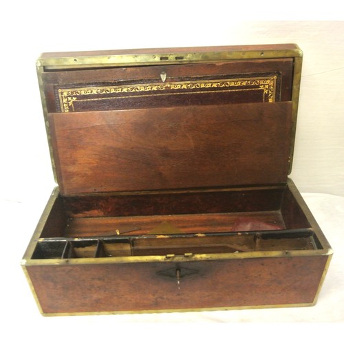 131 - Edwardian walnut writing slope with brass banding & recessed handles