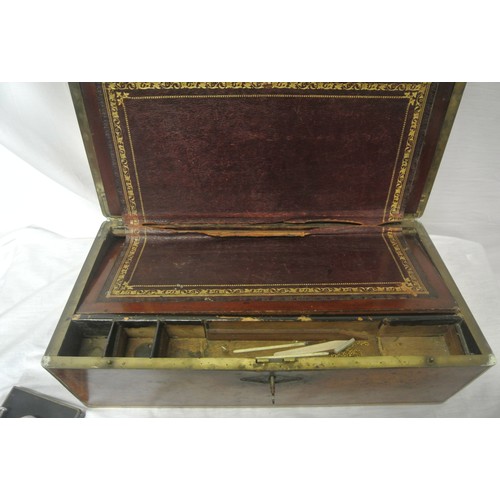 131 - Edwardian walnut writing slope with brass banding & recessed handles