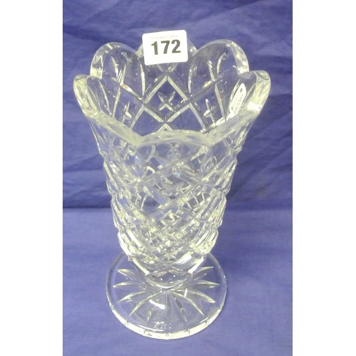 172 - Waterford Crystal flower vase with wavy rim and round base