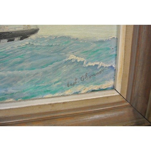 299 - Captain Gerry O'Connor 'Tall ship at sea' oil on board 42x60cm signed (Gerry O'Connor was a naval ca... 