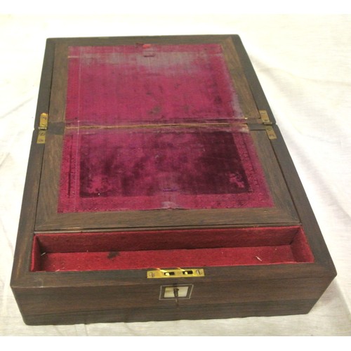 193 - Edwardian walnut writing slope with mother of pearl inlay, fitted & lined interior