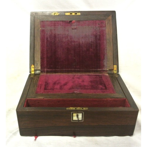 193 - Edwardian walnut writing slope with mother of pearl inlay, fitted & lined interior