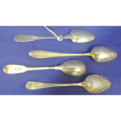 240 - 4 asstd Irish teaspoons with shaped handles.50g/ 14.5cm -13cm