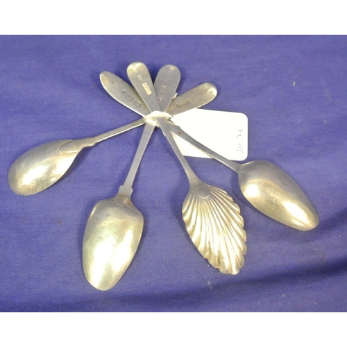 240 - 4 asstd Irish teaspoons with shaped handles.50g/ 14.5cm -13cm