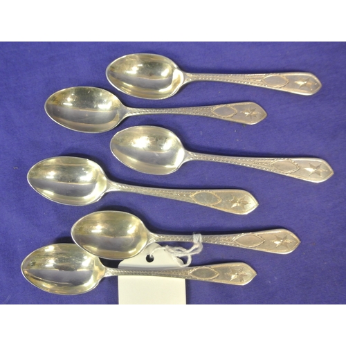 242 - Set of 6 Irish silver teaspoons with bright-cut handles, by Alwright & Marshall Ltd, Dublin, dated 1... 