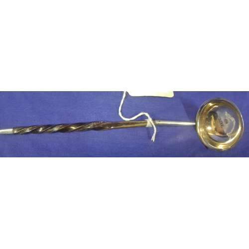 248 - Irish silver whiskey ladle with twist reeded timber handle, by James Brady, Dublin 1828. 17cm, 13g