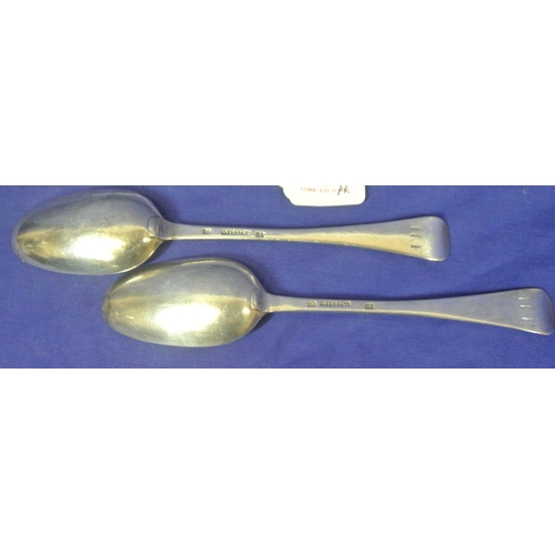 262 - Pair of George II Cork Silver tablespoons with initialled handles, by William Reynolds, Cork c.1760 ... 