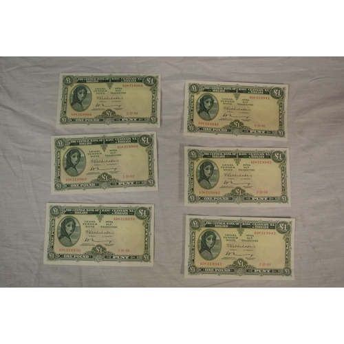 435 - 6 1969 'Lady Lavery' pound notes Three numbered consecutively 62H 318968-62H 318970 Dated 2-10.69 / ... 