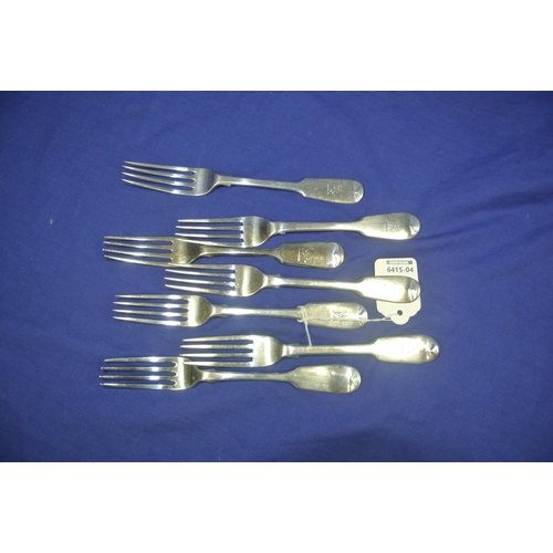 63 - Set of 6 Victorian London silver dessert forks with fiddle pattern handles, various makers and dates... 