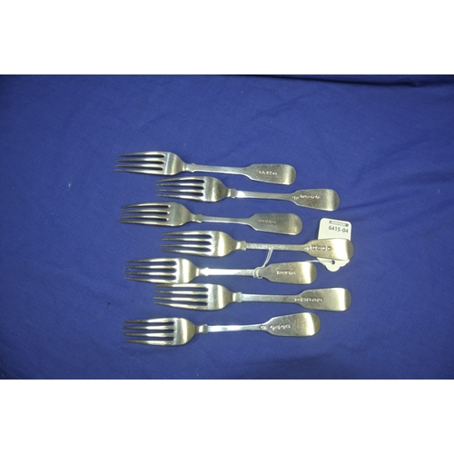 63 - Set of 6 Victorian London silver dessert forks with fiddle pattern handles, various makers and dates... 