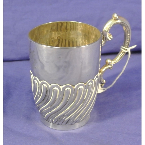 77 - Victorian London silver tankard with scroll handle, fluted lower body, on stepped round base.125g /1... 