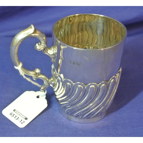 77 - Victorian London silver tankard with scroll handle, fluted lower body, on stepped round base.125g /1... 