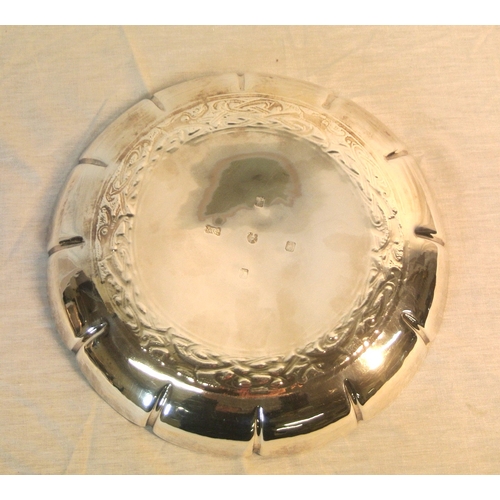 298 - Irish silver round strawberry dish with scalloped border, Celtic design band, by William Egan & Sons... 