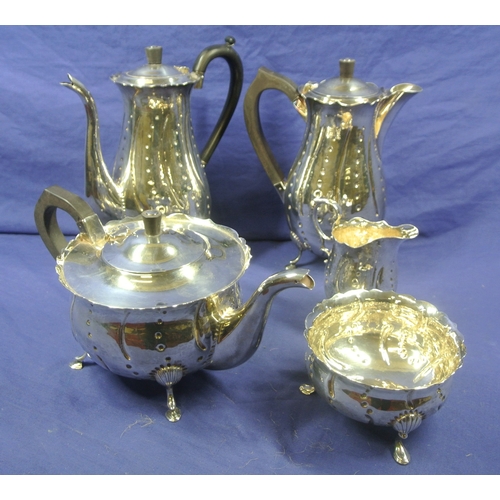 300 - Irish silver 5 piece tea service of baluster form, with wavy rims, beaded decoration, shaped handles... 