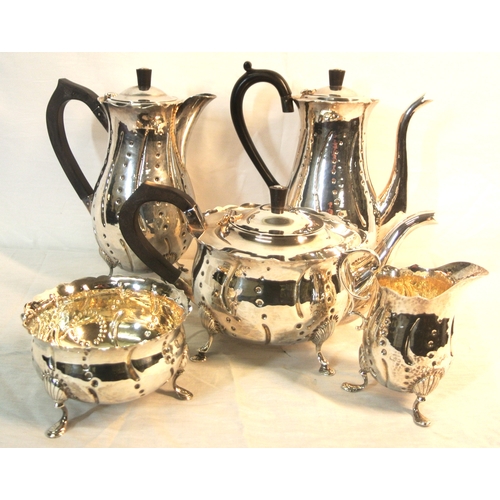 300 - Irish silver 5 piece tea service of baluster form, with wavy rims, beaded decoration, shaped handles... 