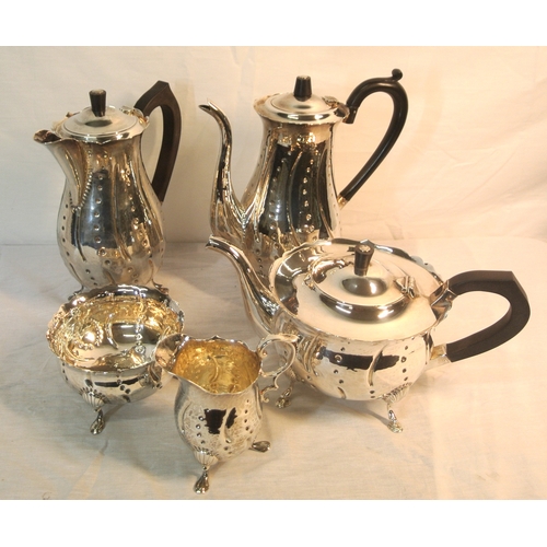 300 - Irish silver 5 piece tea service of baluster form, with wavy rims, beaded decoration, shaped handles... 