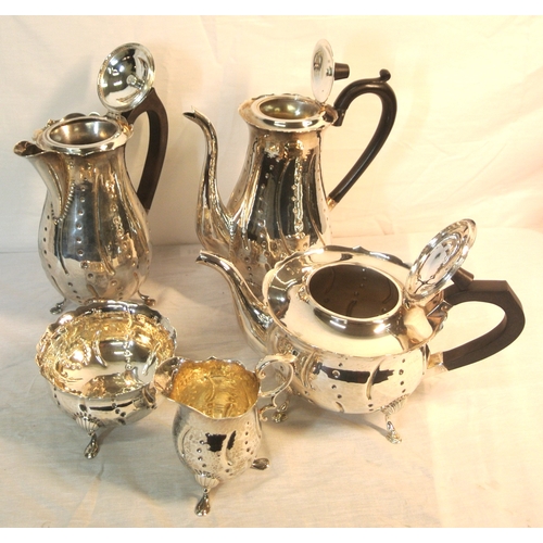 300 - Irish silver 5 piece tea service of baluster form, with wavy rims, beaded decoration, shaped handles... 