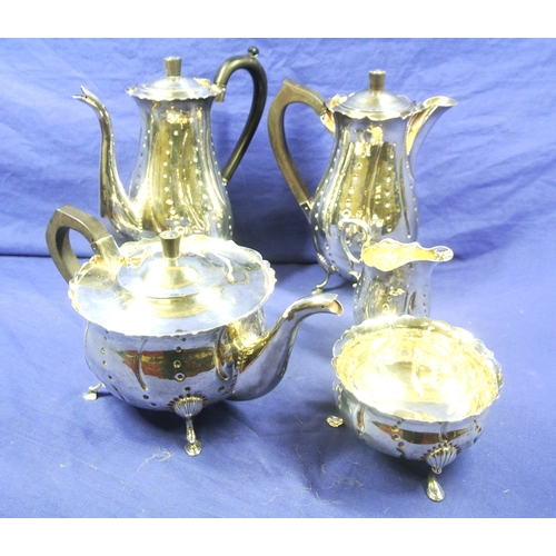 300 - Irish silver 5 piece tea service of baluster form, with wavy rims, beaded decoration, shaped handles... 