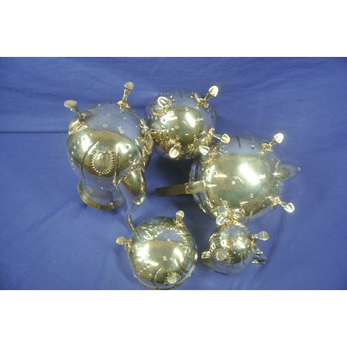 300 - Irish silver 5 piece tea service of baluster form, with wavy rims, beaded decoration, shaped handles... 