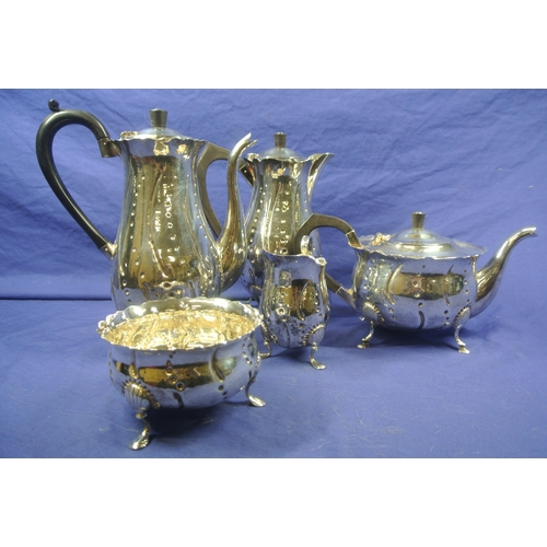 300 - Irish silver 5 piece tea service of baluster form, with wavy rims, beaded decoration, shaped handles... 