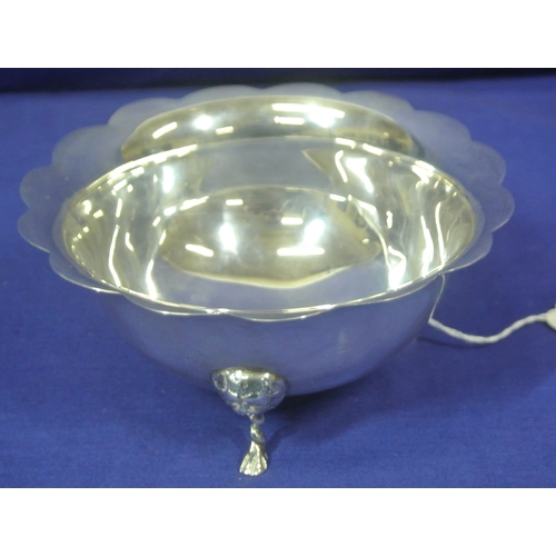 273 - Irish silver round sugar bowl with scalloped rim, on 3 lion-mask hoof feet, by George Bellew & Sons ... 