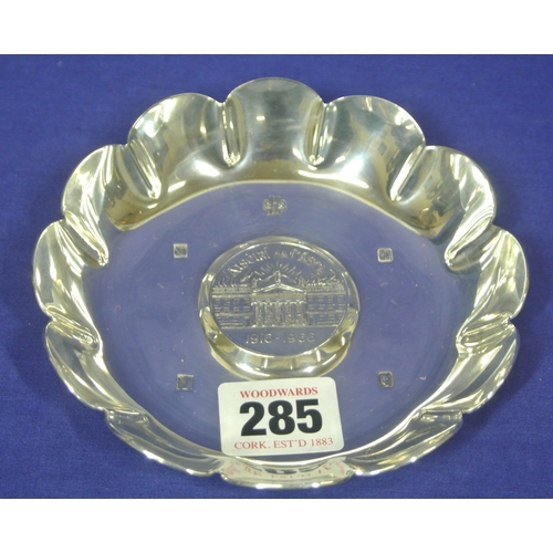 285 - Irish silver small strawberry dish with panelled scalloped edge, by Irish Silver Ltd, having 'Sword ... 