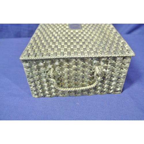 24 - Silverplated basket weave decorated box with handles