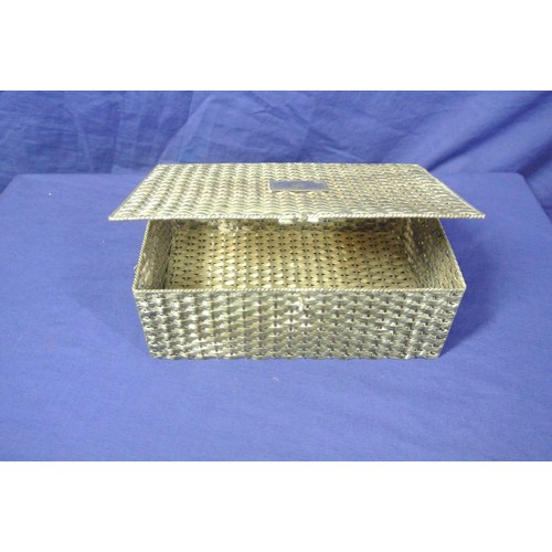 24 - Silverplated basket weave decorated box with handles