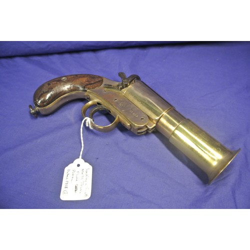 331 - Cogswell and Harrison WW1 Mark III Flare pistol Dated 1917, 1 inch bore, 6 inch brass barrel with 2 ... 