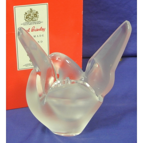 321 - Lalique 'Entwined Doves - Eternal Love' flower vase with bud frog, signed