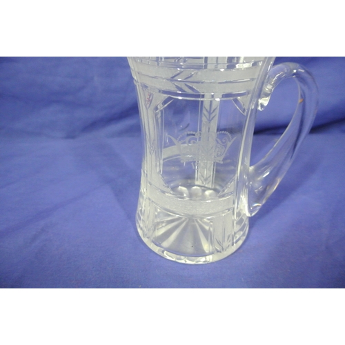 322 - George VI cut glass Coronation commemorative mug with shaped handle