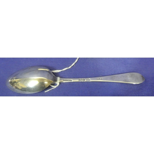 48 - Sheffield silver spoon with folate decorated inscribed handle, in presentation case.25g