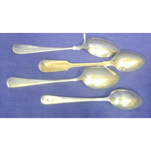 51 - 5 assorted English silver spoons and set of 4 Sheffield silver coffee spoons.  69g