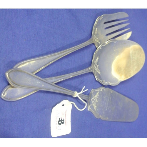 58 - Set of 3 Sheffield silver servers with shaped handles.339g