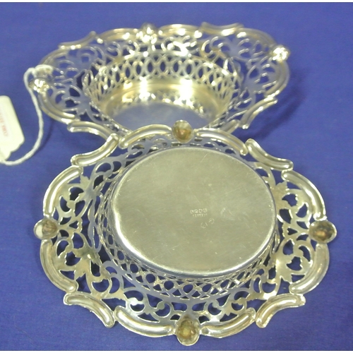 75 - Pair of silver plated bon bon dishes with profuse pierced decoration. 80g