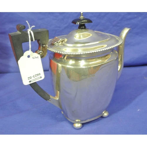 98 - Birmingham silver teapot with gadroon rim, shaped handle and spout.
 524g /H 17cm