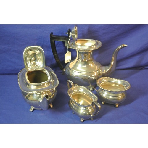 2 - 4 piece silverplated tea service with gadroon rims and cast feet