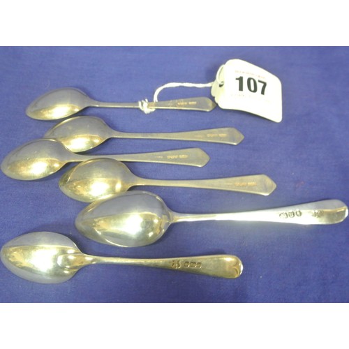 107 - Set of 4 Sheffield silver coffee spoons & 2 other spoons. 48g