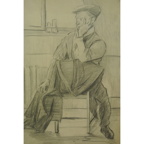 370 - William Conor OBE RHA PPRUA (1881-1968) 'Model seated in a chair' Pencil on paper. Signed. Frame siz... 