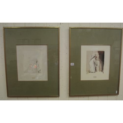 372 - Paul Conte 'Figure studies' oils on board, a pair 23x18cm each, signed with thumbprint