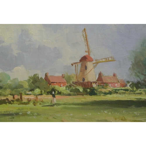 374 - Maurice Canning Wilks RUA ARHA (1910-1984) 'The mill at Groenekan, Holland' oil on board, 20x25cm, s... 