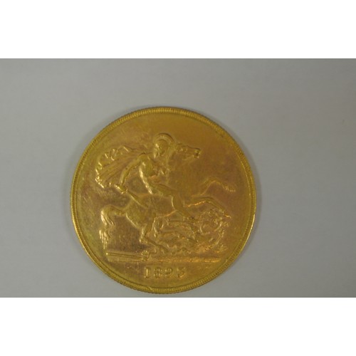 306 - 1893 British quintuple Victoria Gold 5 Pound coin, 3rd portrait
Weight: 39 grams. Diameter: 38.6 mm.... 