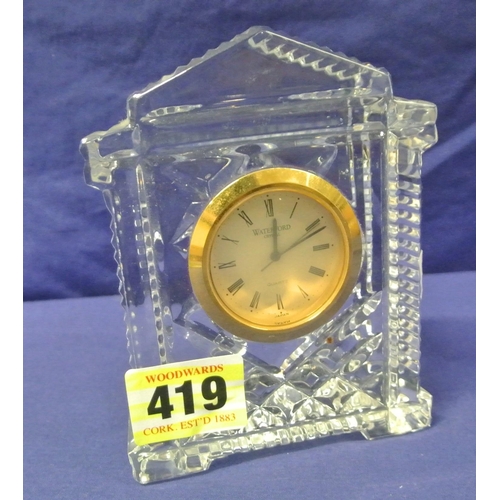 87 - Waterford Crystal desk clock with round brass framed dial