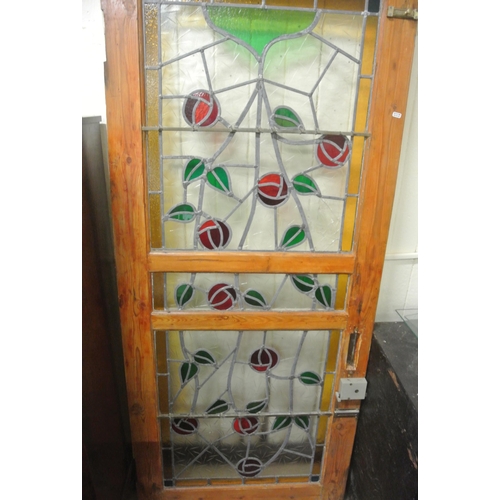 126 - Pine framed door with Art Deco stained leaded glass panels