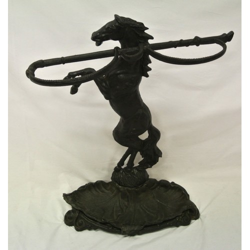 152 - Cast iron umbrella & stick stand with horse shaped column & scroll decorated base