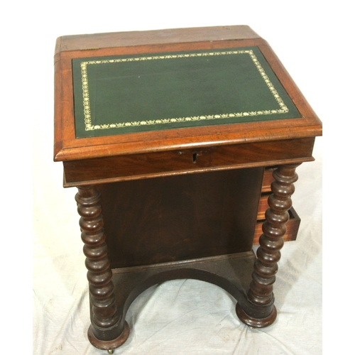 90 - Victorian mahogany davenport with leatherette inset, lift-up lid, sectioned interior, five side draw... 