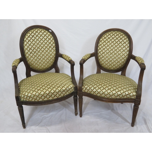 312 - Pair of Victorian style balloonback open armchairs with serpentine fronted seats, on reeded tapering... 