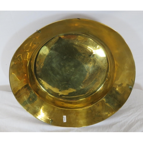 102 - Vintage round brass bowl with raised rim, stamped